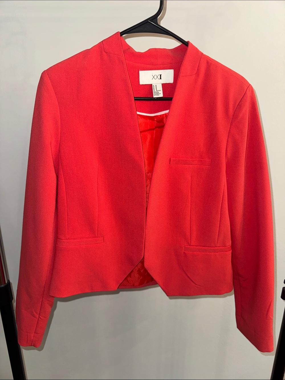 Forever 21 Coral-Red Open Front Blazer Jacket
